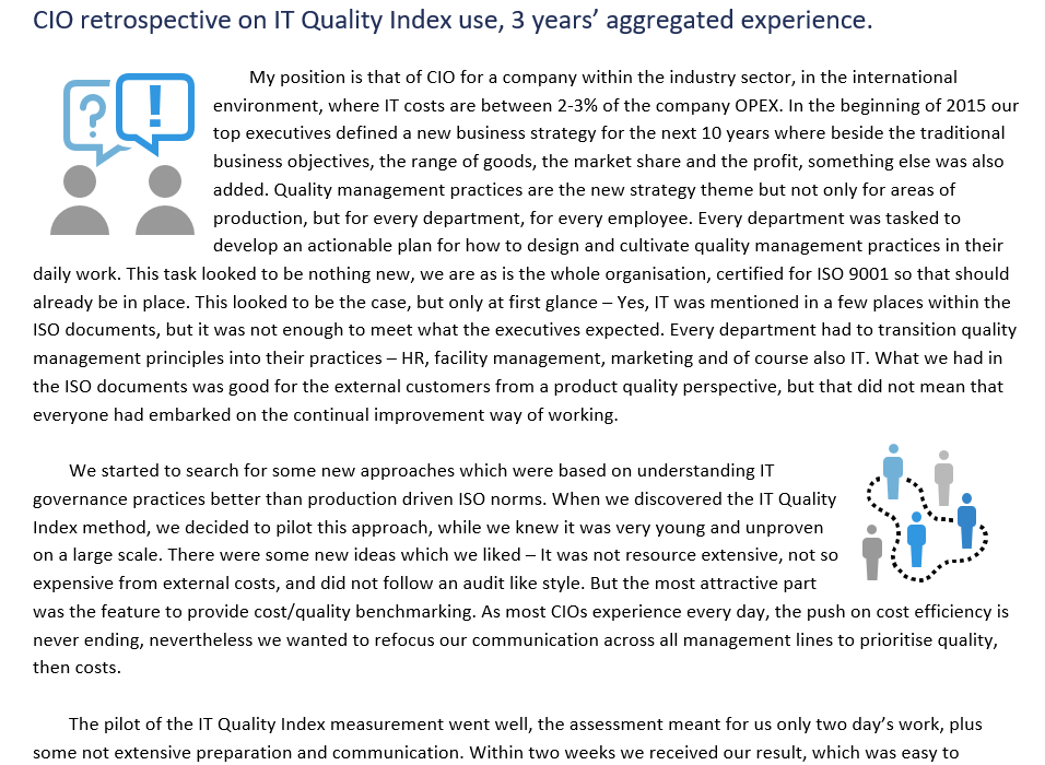 Případová studie IT Quality Index, 3 roky zkušeností